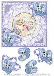 Baby Boy New Arrival 7in Doily Decoupage Topper