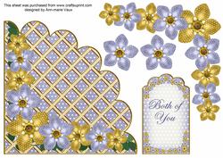 Gold Blue Fmk Both of U 7in Scallop Corner Decoupage Topper