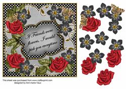 Blk Red Fmk Rose If Friends 7in Fancy Decoupage Topper