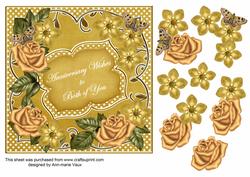 Gold Fmk Rose Anniversary 7in Fancy Decoupage Topper