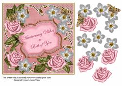 Pink Silver Fmk Rose Anniversary 7in Fancy Decoupage Topper