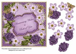 Purple Fmk Rose Anniversary 7in Fancy Decoupage Topper