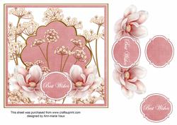 Pink Magnolia Best Wishes 7in Time Flower Decoupage Topper