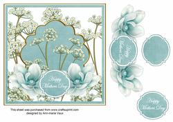 Teal Magnolia Mothers Day 7in Time Flower Decou Topper
