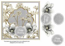 Silver Magnolia Happy Birthday 7in Time Flower Decou Topper