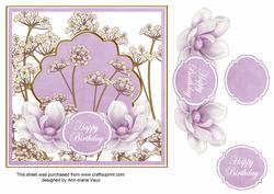 Lilac Magnolia Happy Birthday 7in Time Flower Decou Topper
