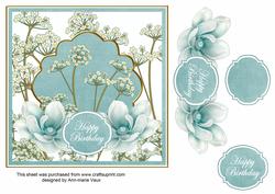 Teal Magnolia Happy Birthday 7in Time Flower Decou Topper