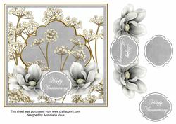 Silver Magnolia Happy Anniversary 7in Time Flower Topper
