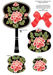 Black Lotus Flower Oriental Hand Fan 3D Topper