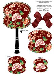 Plum Cherry Blossom Oriental Hand Fan 3D Topper