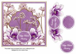 Purple Magnolia Belated Birthday 7in Time Flower Deco Topper