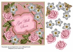 Pink Silver Fmk Get Well Soon 7in Fancy Decoupage Topper