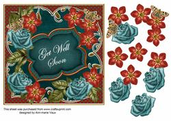 Peacock Sun Fmk Get Well Soon 7in Fancy Decoupage Topper