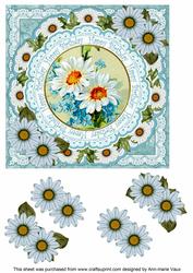 Blue Daisies Happy Birthday 7in Doily Decoupage Topper