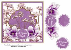 Purple Magnolia Special Couple 7in Time Flower Deco Topper