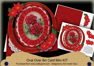 Red Christmas Roses Oval Over 3D Mini Card Kit