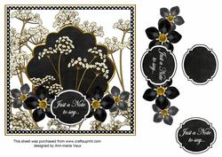 Black Fmk Dotty Just a Note 7in Time Flower Deco Topper