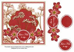 Red Fmk Dotty Just a Note 7in Time Flower Deco Topper