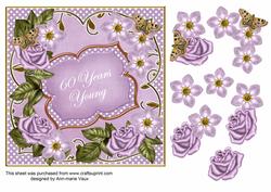 Lilac Fmk 60 Years Young 7in Fancy Decoupage Topper