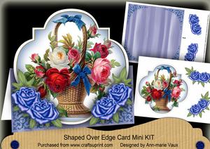 Blue Flower Basket Fancy Over 3D Mini Card Kit