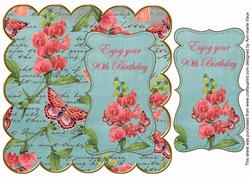 Teal Sweetpeas 90th Birthday 8in Scallop Topper
