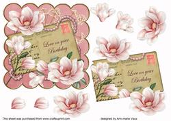 Pink Magnolia Love on Birthday 6in Decoupage Topper