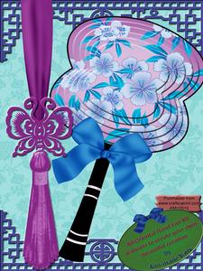Purple Blossom A4 Oriental Hand Fan Kit