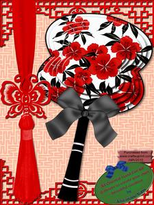 Red Blossom A4 Oriental Hand Fan Topper Kit