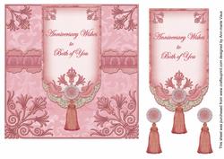 Pink Anniversary Wishes 7in Ornate Lace Tag Topper
