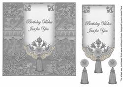 Silver Birthday Wishes 7in Ornate Lace Tag Topper