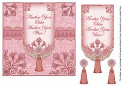 Pink Another Year 7in Ornate Lace Tag Topper