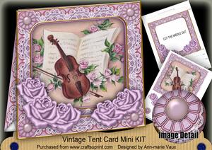 Lilac Violin 7inch Vintage Tent Card Mini Kit