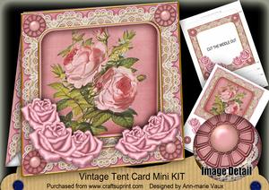 Pink Roses 7inch Vintage Tent Card Mini Kit
