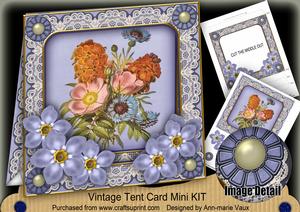Blue Floral Mix 7inch Vintage Tent Card Mini Kit