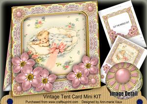 Baby Girl Pink 7inch Vintage Tent Card Mini Kit