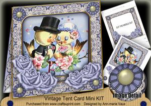Lovebirds Blue 7inch Vintage Tent Card Mini Kit