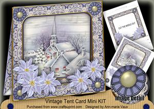 Blue Christmas Church 7inch Vintage Tent Card Mini Kit