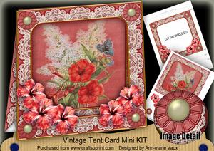 Red Hibiscous Floral 7inch Vintage Tent Card Mini Kit