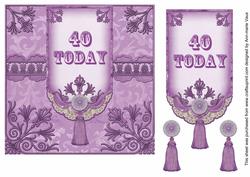 Lilac 40 Today 7in Ornate Lace Tag Topper