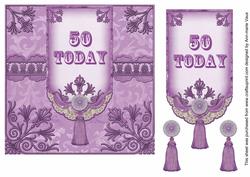 Lilac 50 Today 7in Ornate Lace Tag Topper