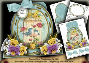Teal Lovebirds Special Large Oval Card Mini Kit