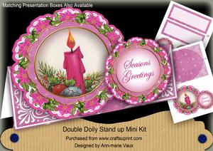 Cerise Candle Christmas Double Doily Card Mini Kit