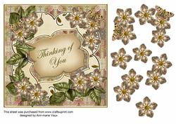 Cream Met Fleur Thinking of You 7in Fancy Decoupage Topper