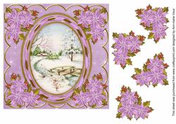 Lilac Snowscene 7in Oval Ribbon Decoupage Topper Sheet