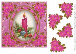 Cerise Candle 7in Oval Ribbon Decoupage Topper Sheet