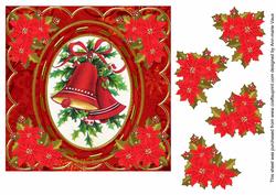 Red Bells 7in Oval Ribbon Decoupage Topper Sheet
