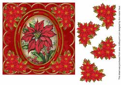 Red Poinsettia 7in Oval Ribbon Decoupage Topper Sheet