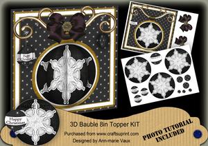 Black Snowflake 3D Bauble Mini Card Front Kit