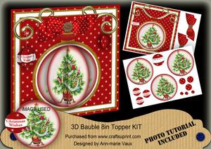 Christmas Tree Red 3D Bauble Mini Card Front Kit