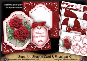 Christmas Roses Large Fancy Stand Up Card N Envelope Kit